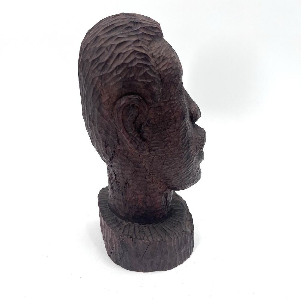 Antique Folk Art African American Man Solid Heavy Carved Wood Head Statue - Picture 6 of 10